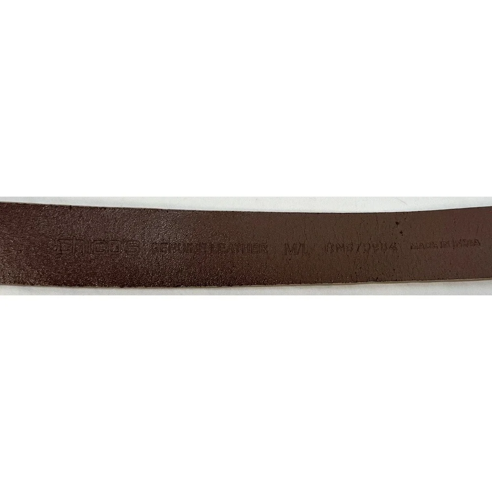 Chicos Taupe Genuine Leather Hook Belt Gold Hardware M/L Minimalist - Picture 8 of 9